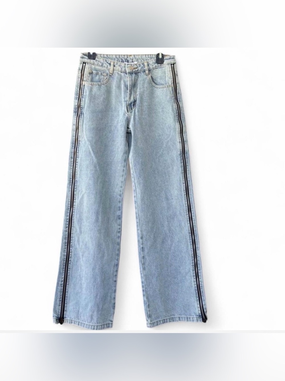 Steve Madden Light Blue Wide Leg Jeans with Side Zips, Small